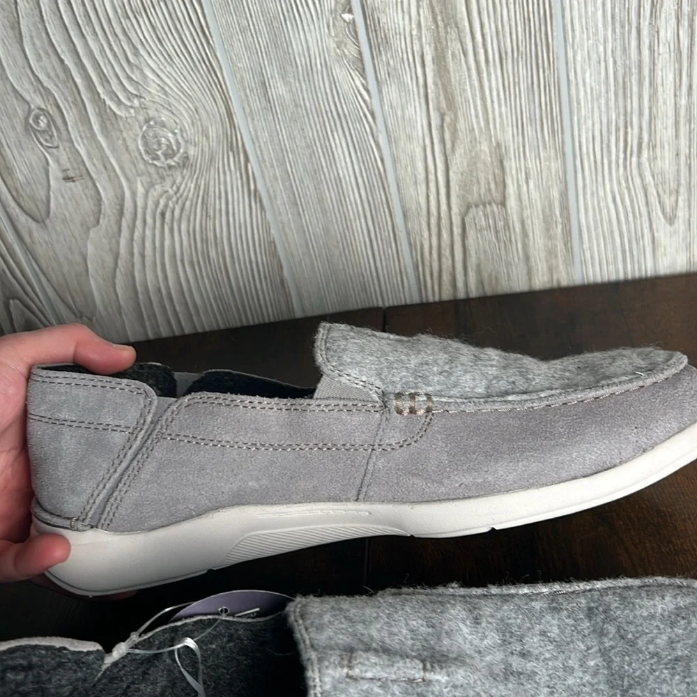 Clarks Collection Shoes Mens 10M Loafers Gray Suade Wool Slip On Round Toe